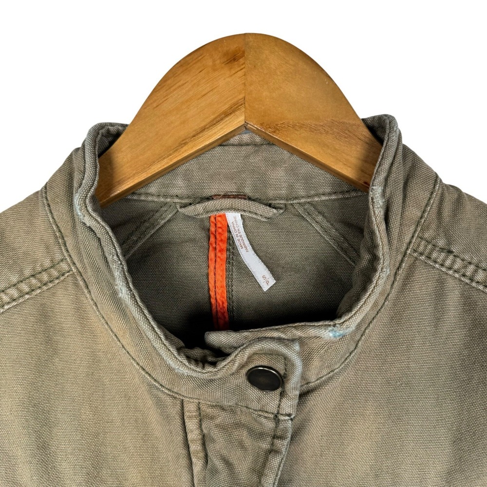 Free People Jacket Women Green Full Zip Military Utility Jacket Distressed Cargo - Picture 5 of 7